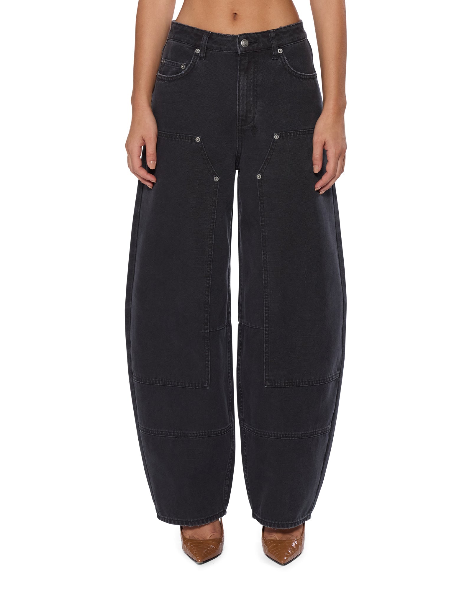 Womens Barrel Jean Carpenter Black Barrel Leg Denim Jeans