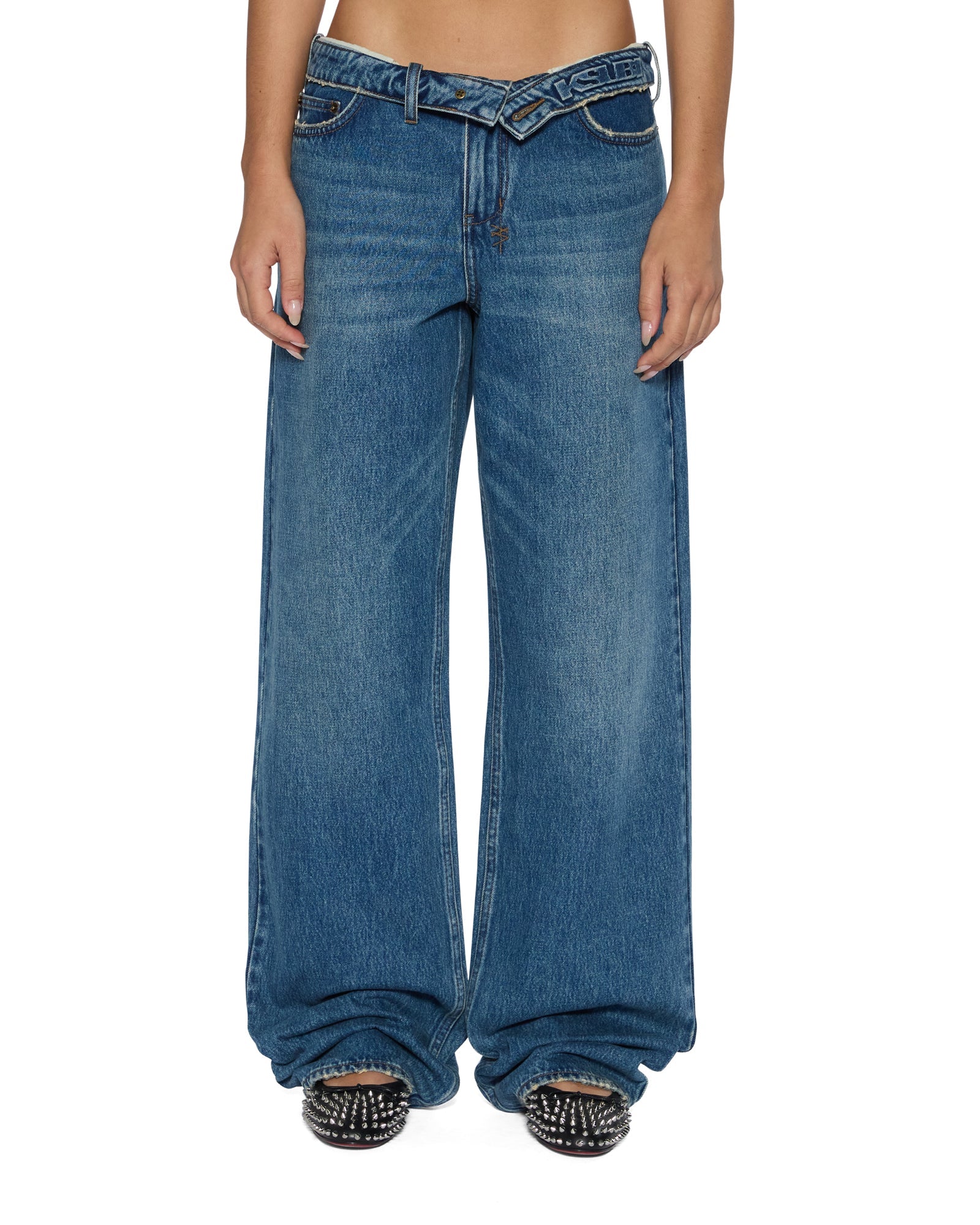 Womens Low Rider Flip Aged Relaxed Denim Jeans