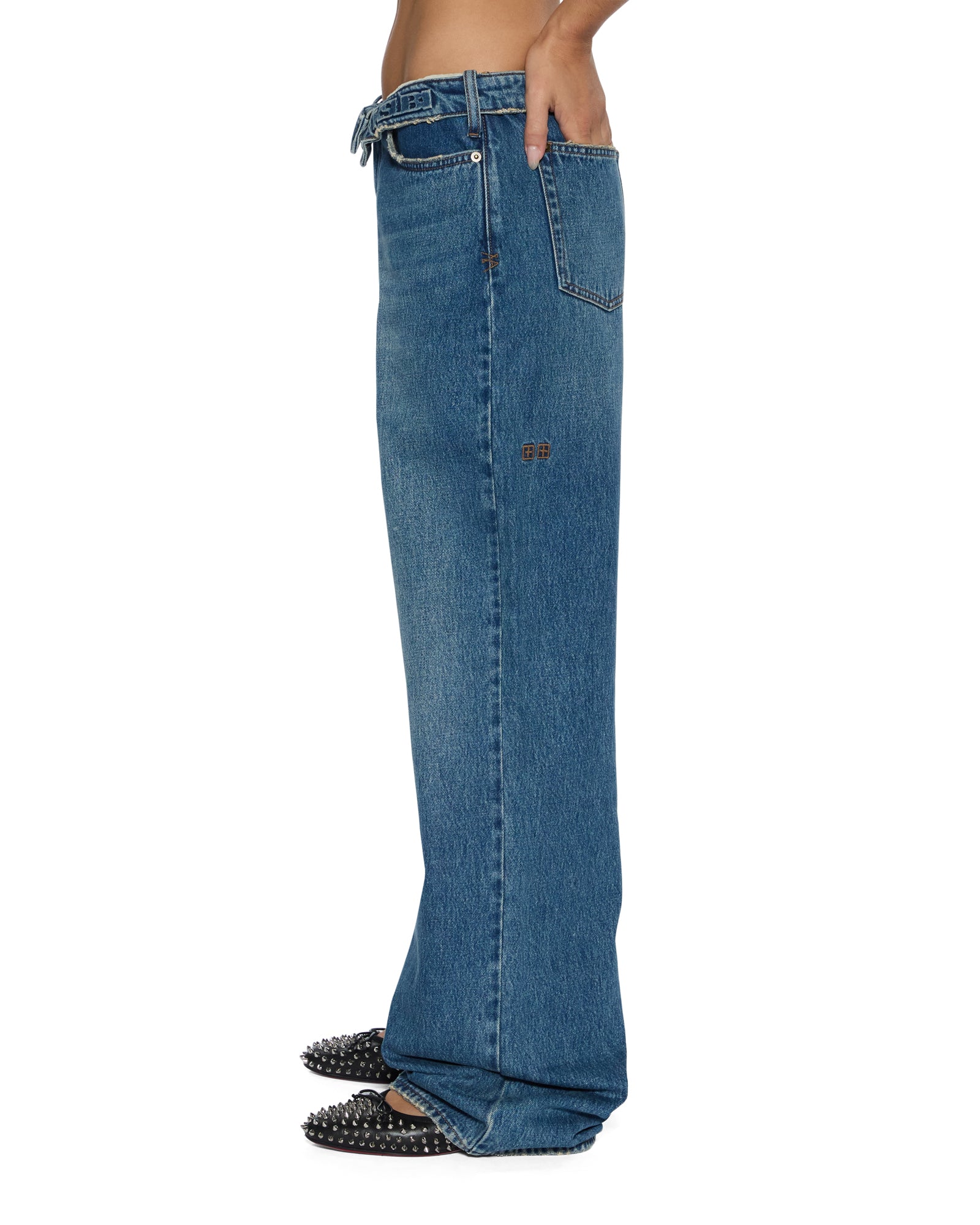 Womens Low Rider Flip Aged Relaxed Denim Jeans