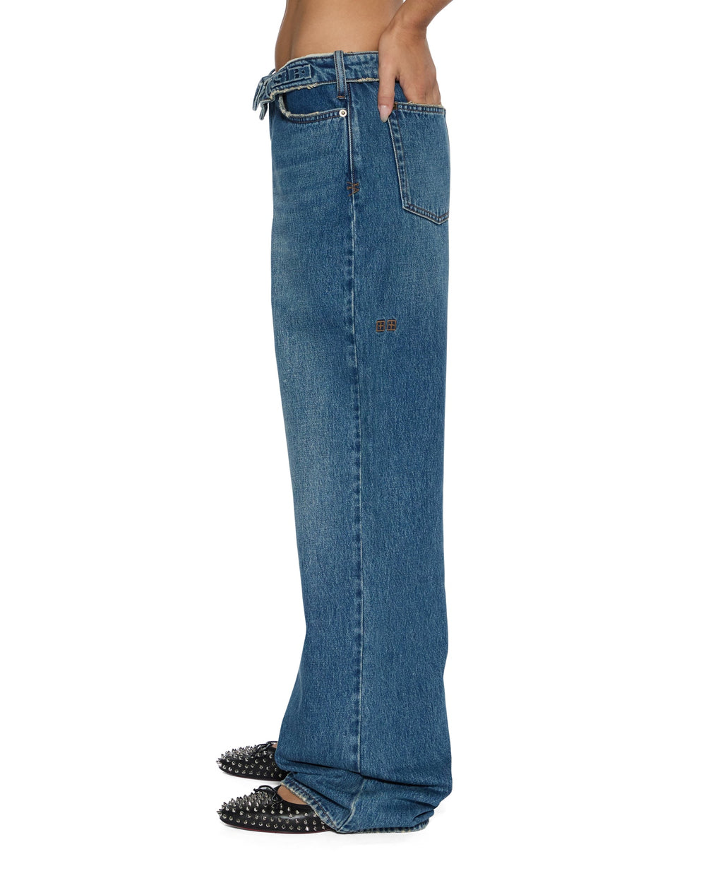 Womens Low Rider Flip Aged Relaxed Denim Jeans