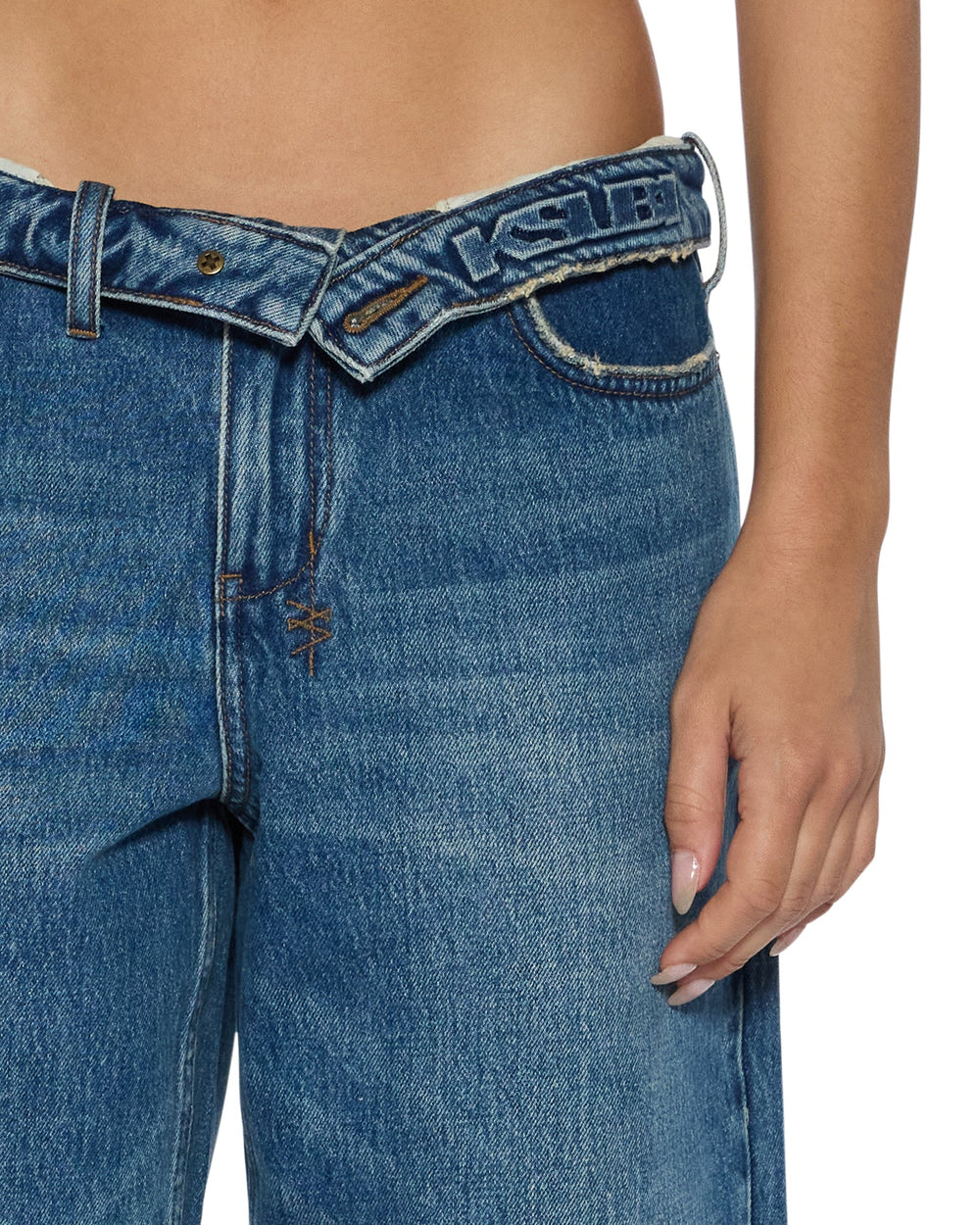 Womens Low Rider Flip Aged Relaxed Denim Jeans