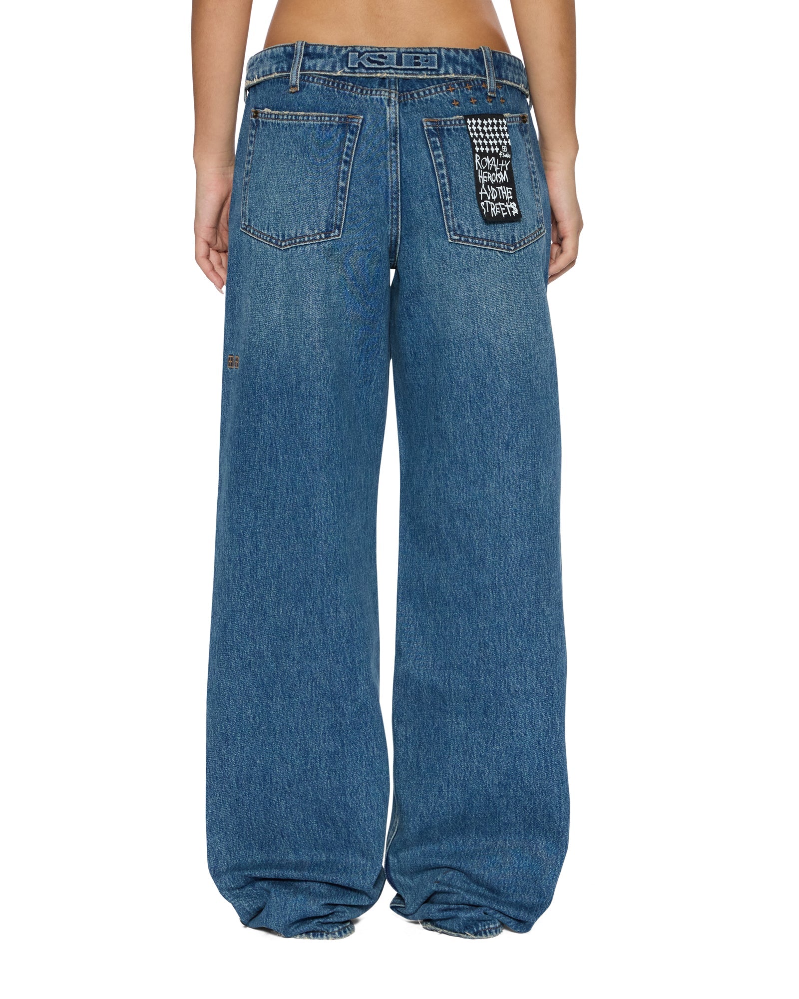 Womens Low Rider Flip Aged Relaxed Denim Jeans