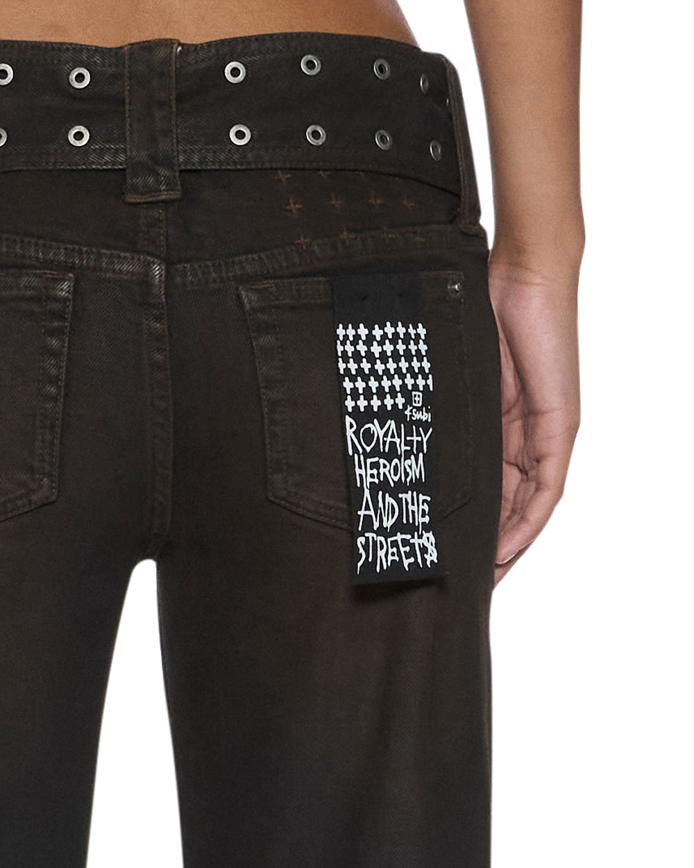 Womens Soho Lo Belted Greased Slim Denim Jeans