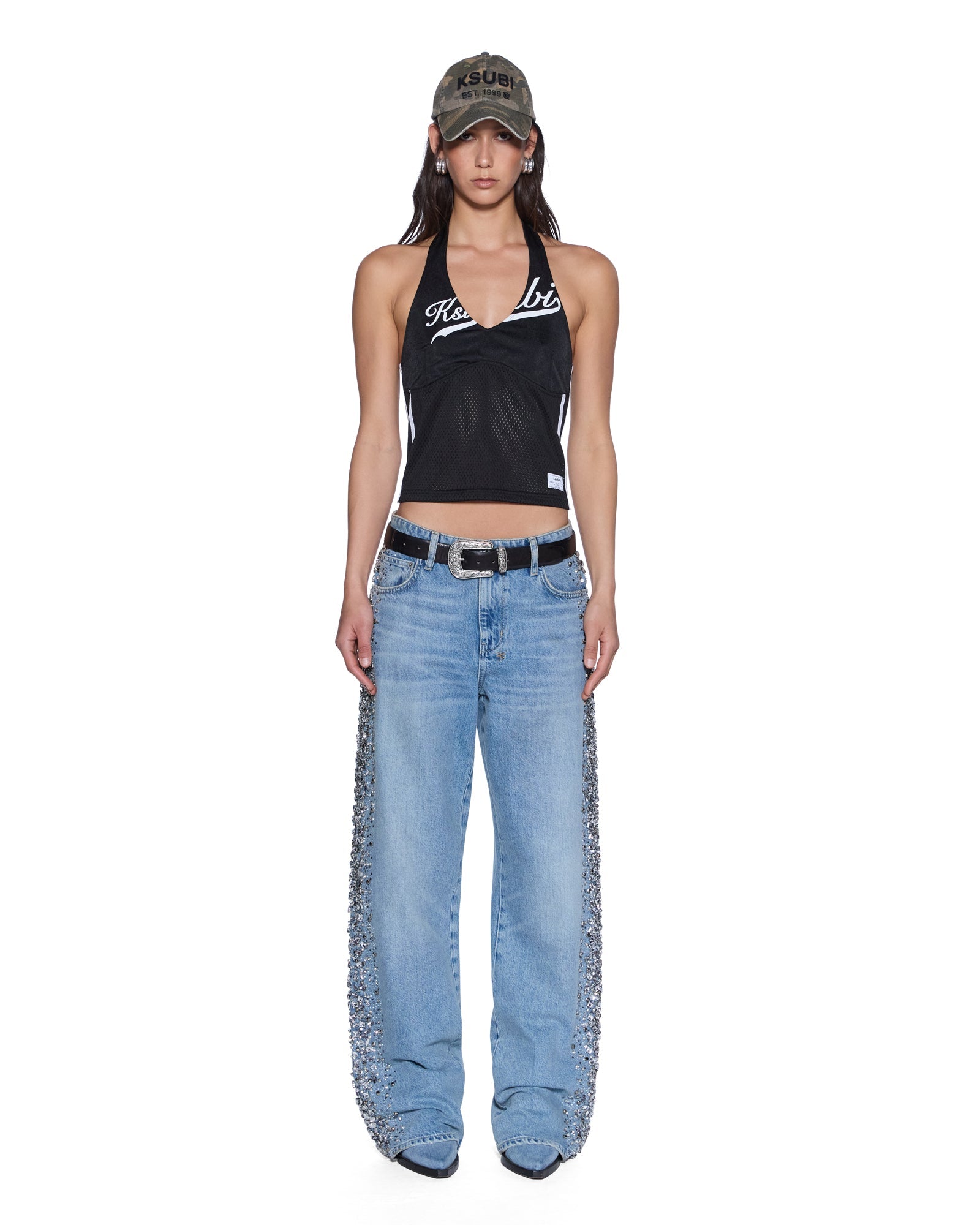 Womens Playoff Halter Jersey Black Fashion Tops