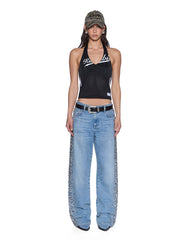 Womens Playoff Halter Jersey Black Fashion Tops