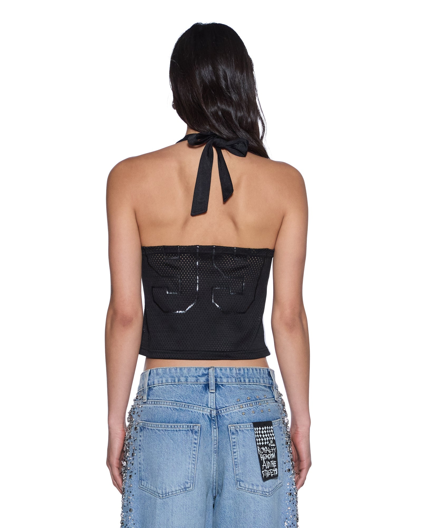 Womens Playoff Halter Jersey Black Fashion Tops