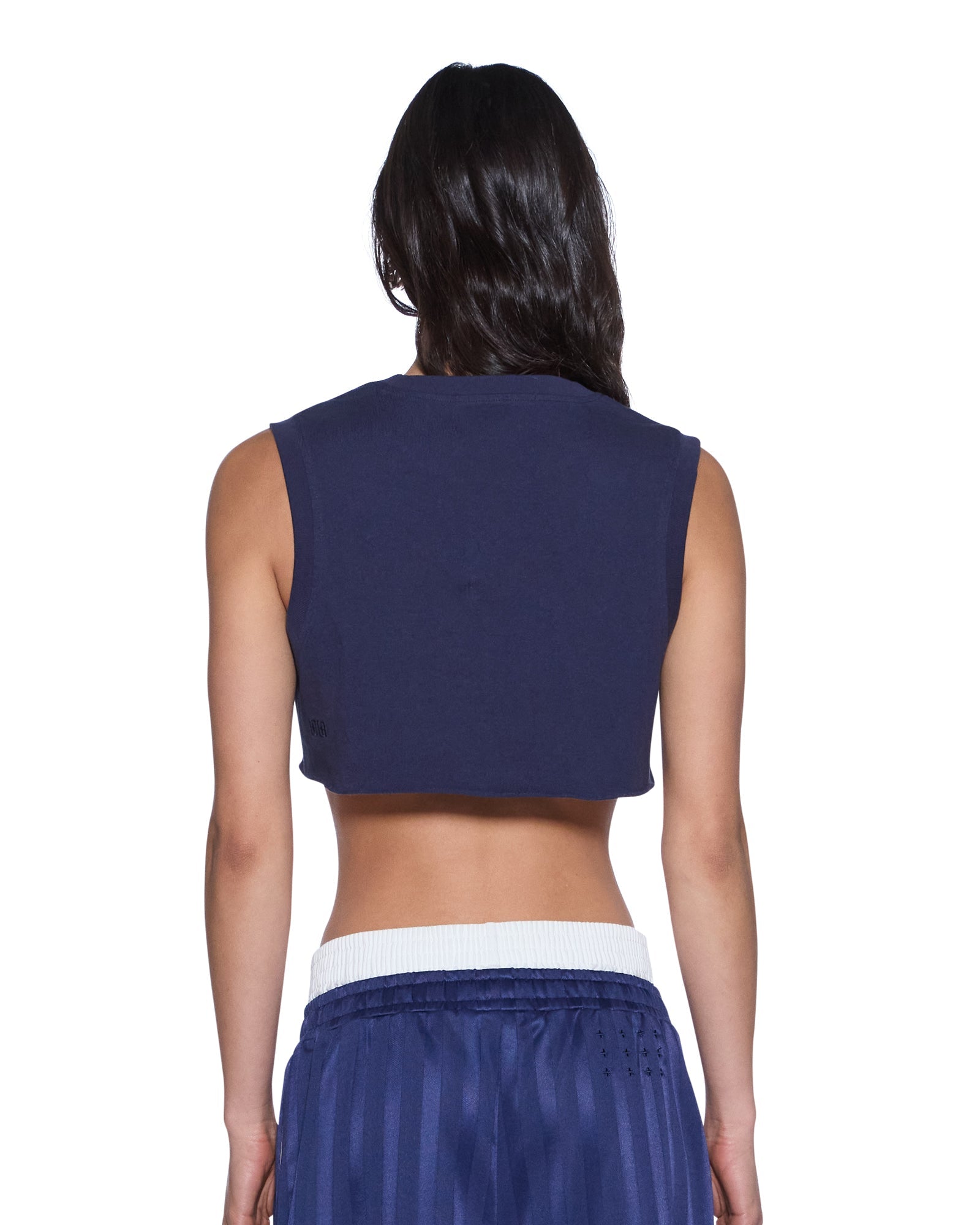 Womens Labels Crop Tank Navy Tees
