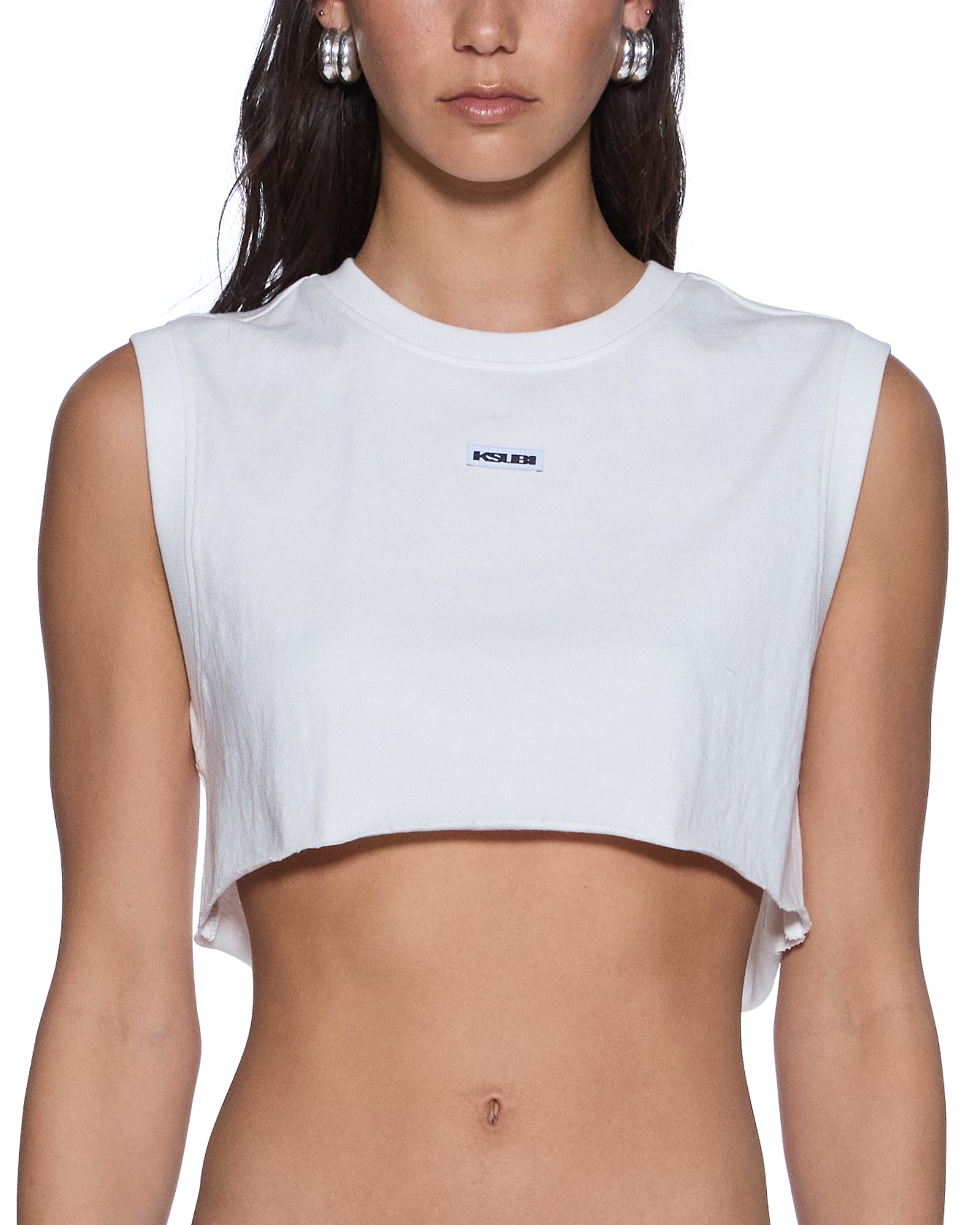 Womens Labels Crop Tank White Tees