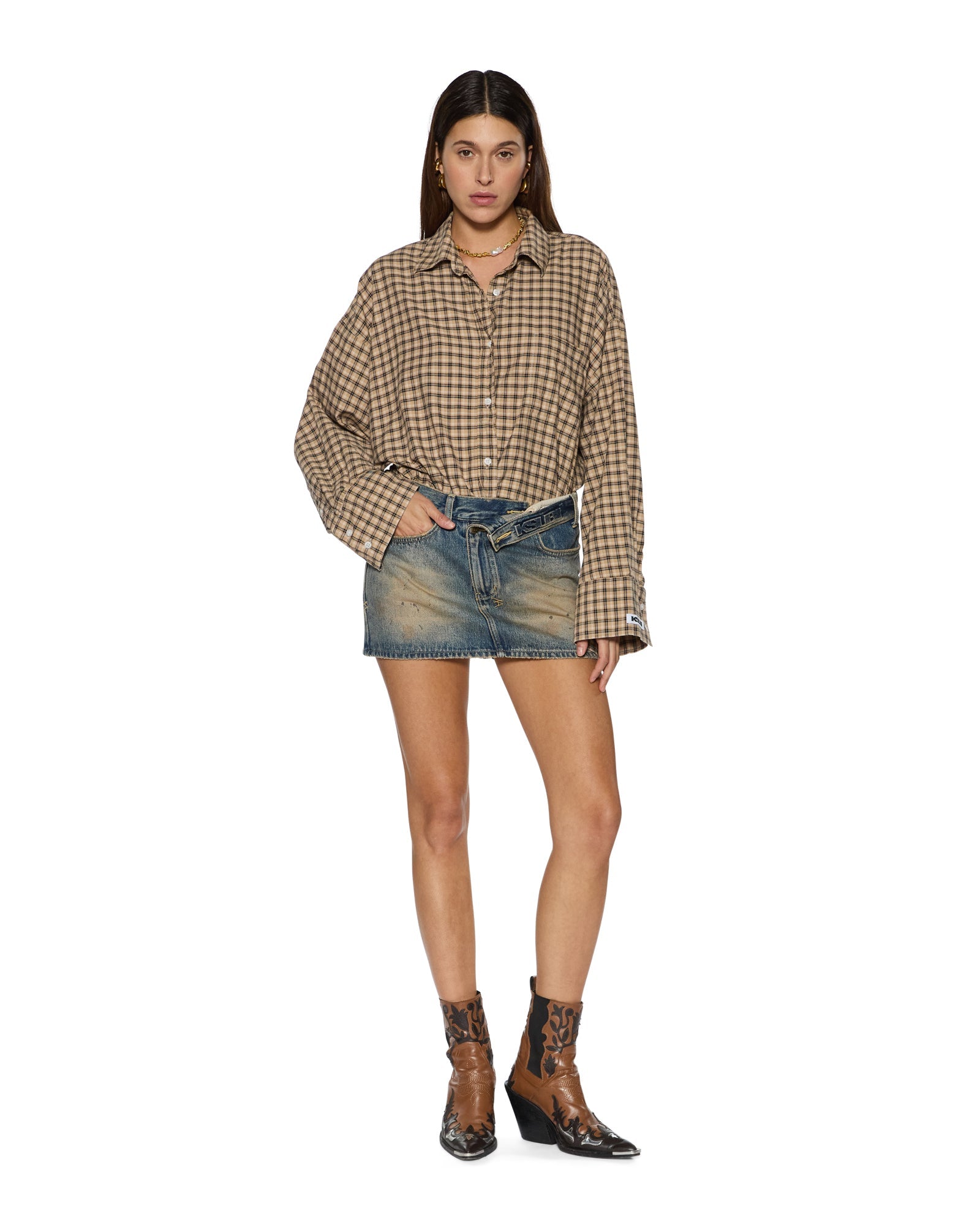 Womens Astra Ls Shirt Tan Plaid Shirts