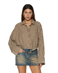 Womens Astra Ls Shirt Tan Plaid Shirts