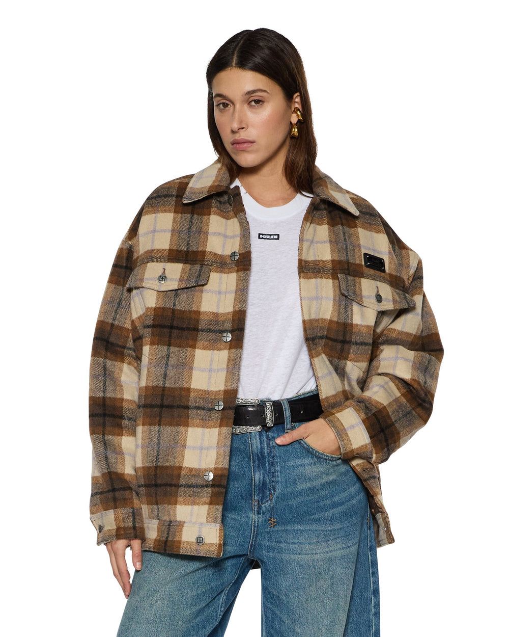 Womens Ksuper Trucker Jacket Plaid Jackets