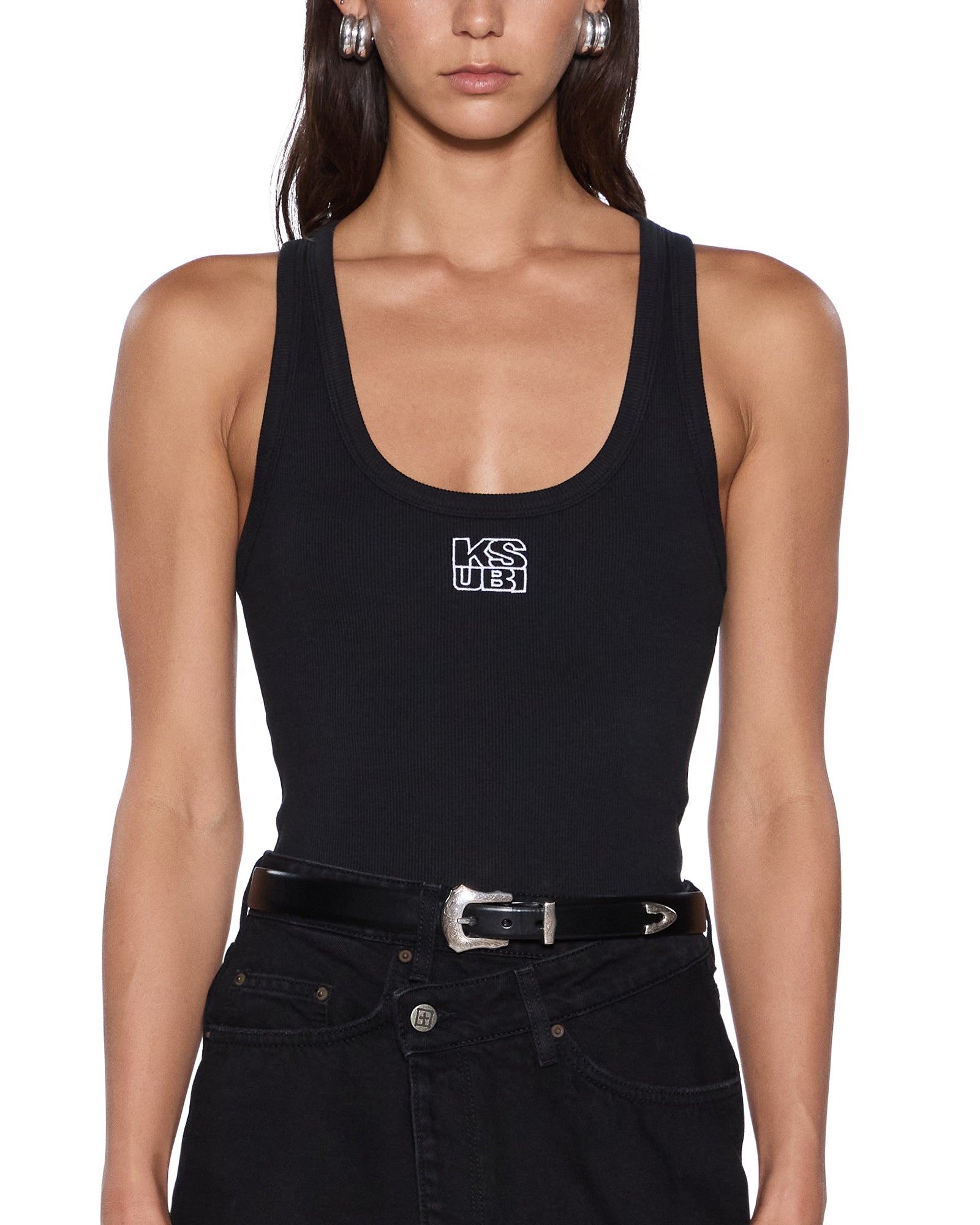 Stacked Origin Fitted Tank Top - Black