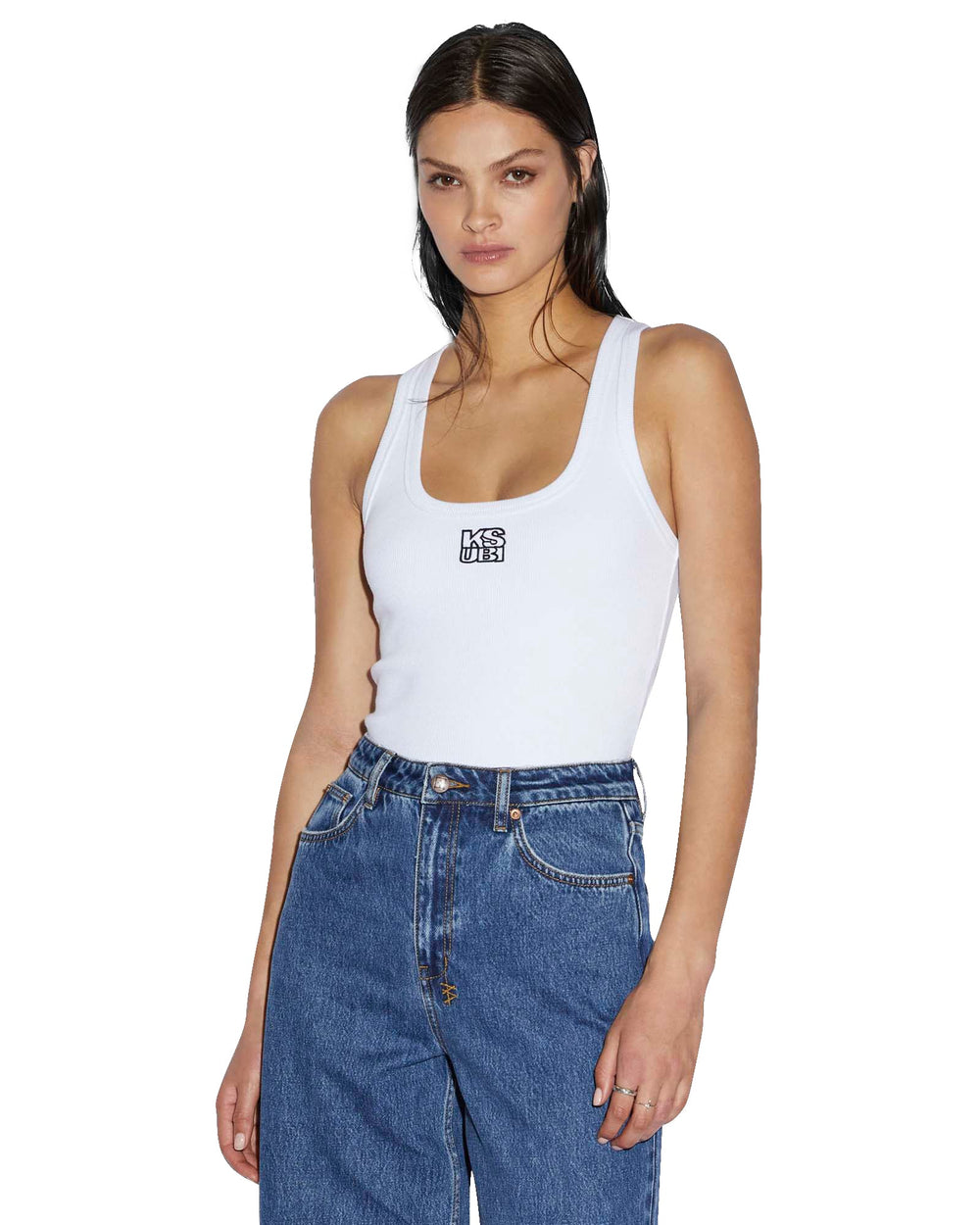 Stacked Origin Fitted Tank Top - White