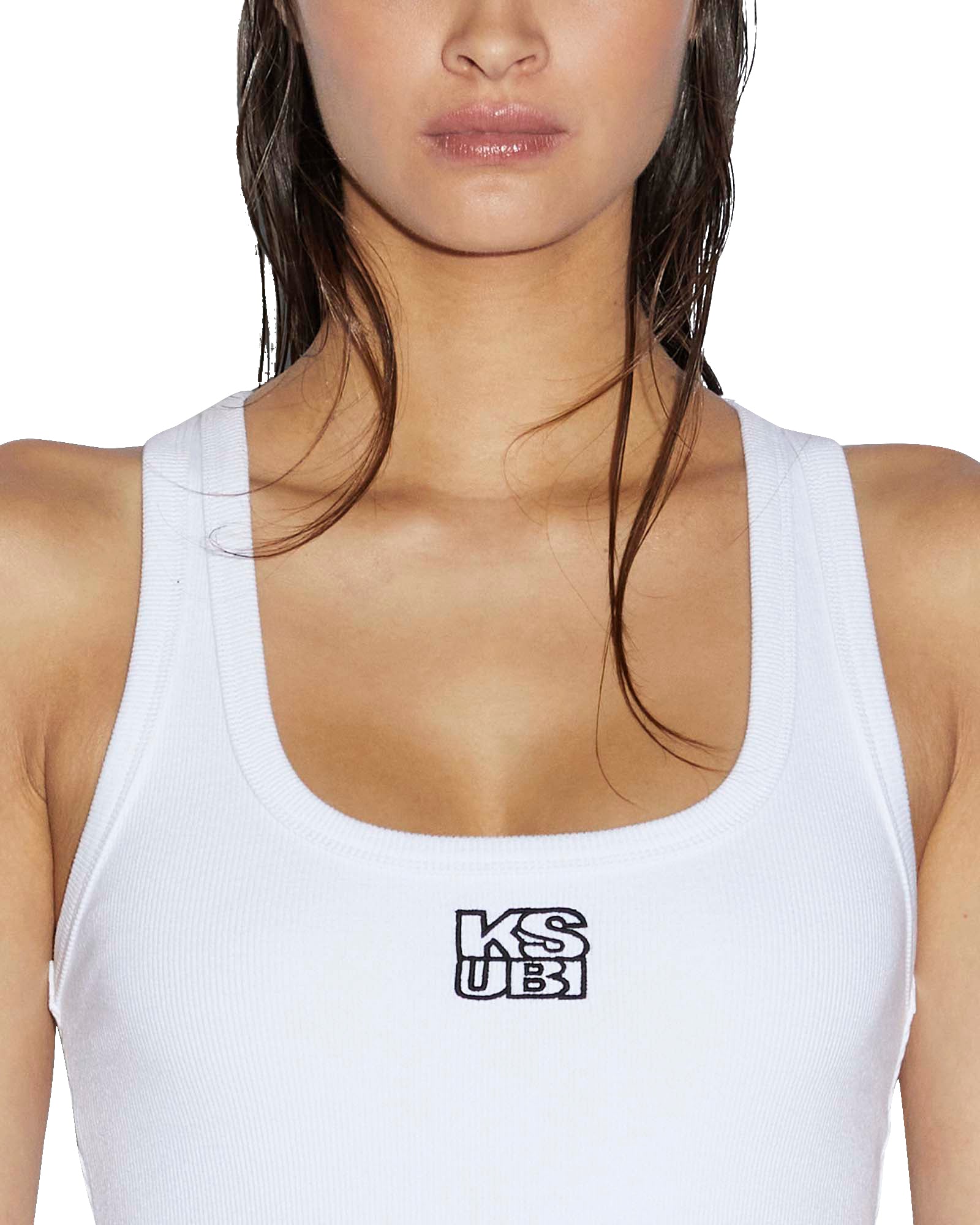 Stacked Origin Fitted Tank Top - White