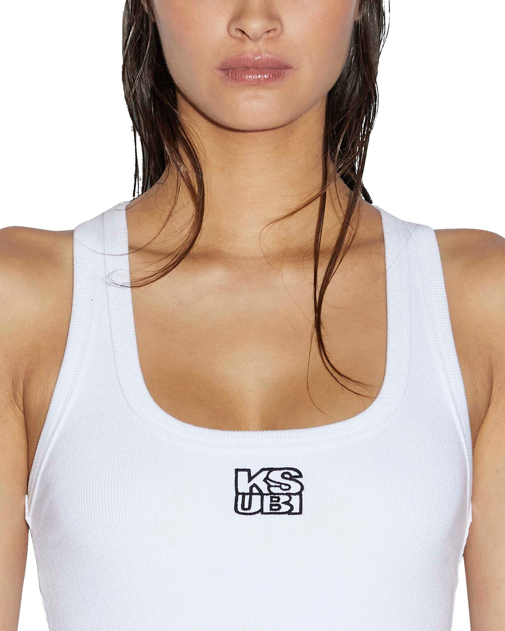 Stacked Origin Fitted Tank Top - White