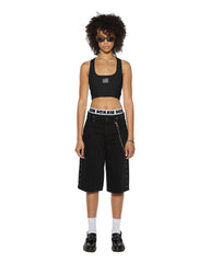 Womens Stacked Origin Crop Black Fashion Tops
