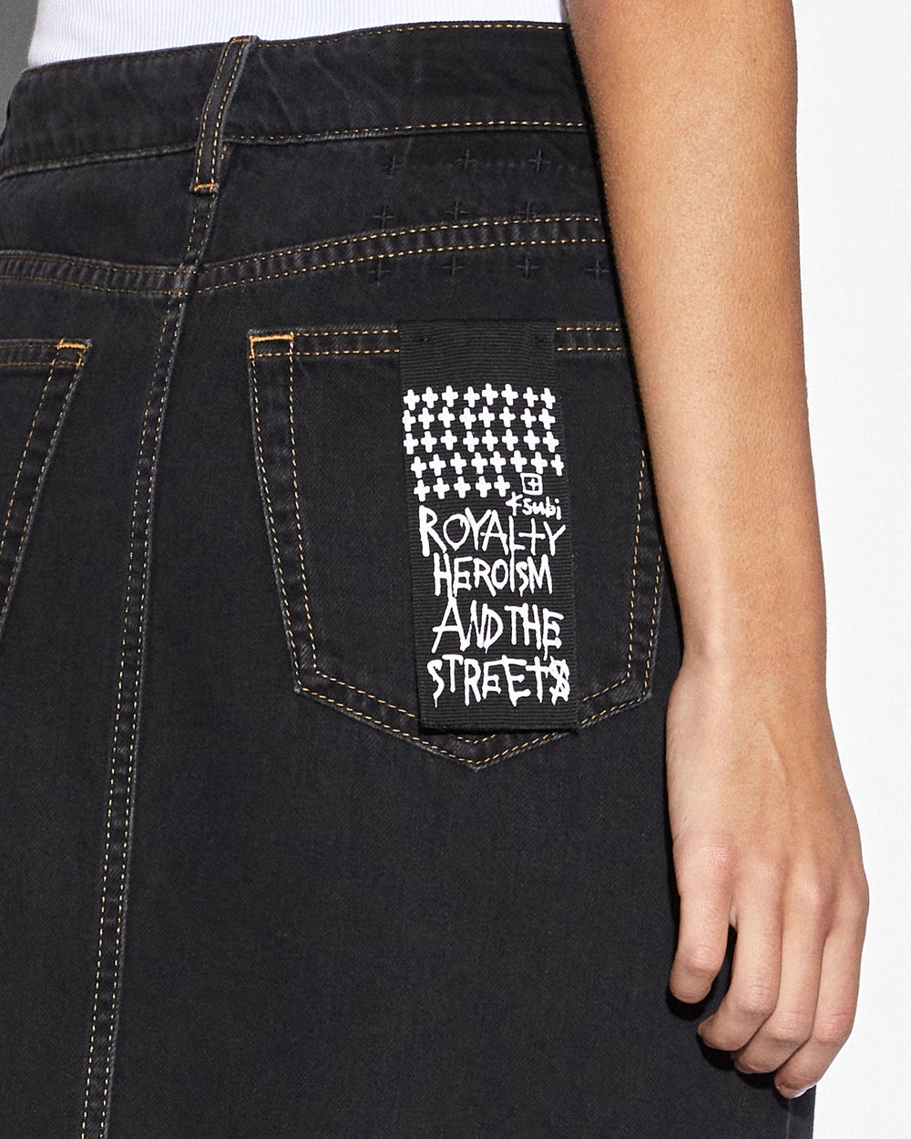 Kara Low Rise Maxi Denim Skirt - Washed Black