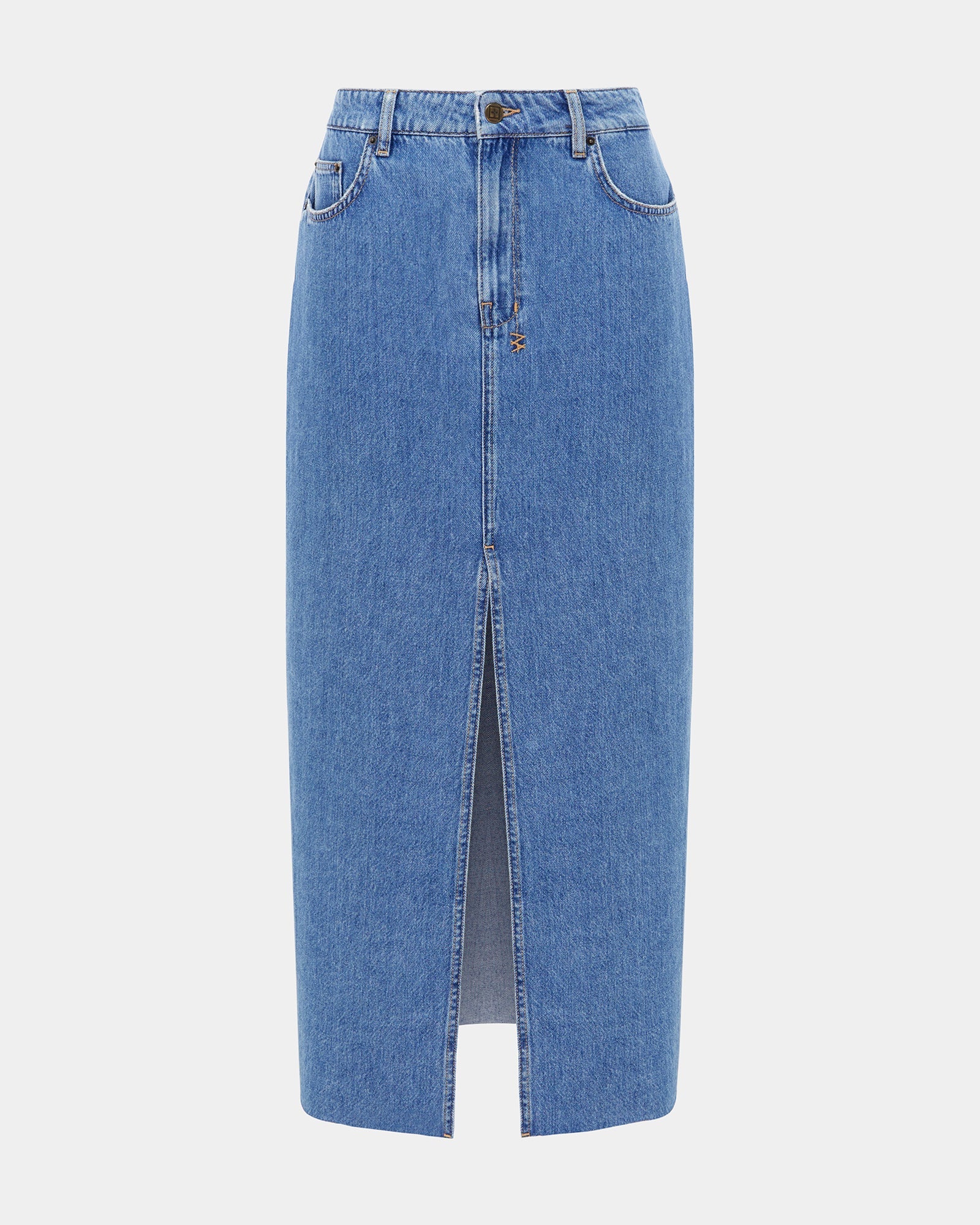 Kara Low Rise Maxi Denim Skirt - Medium Blue Wash