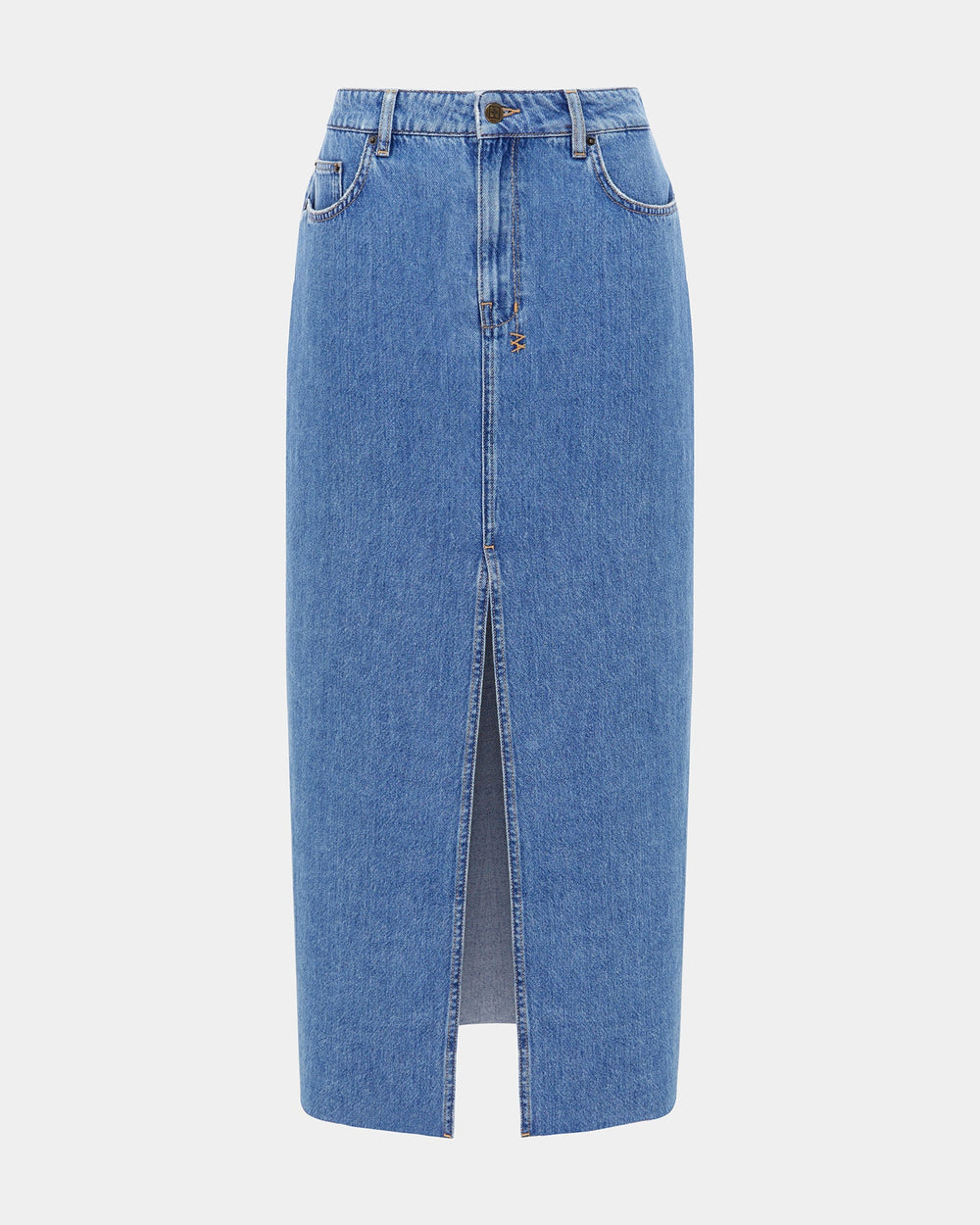 Kara Low Rise Maxi Denim Skirt - Medium Blue Wash