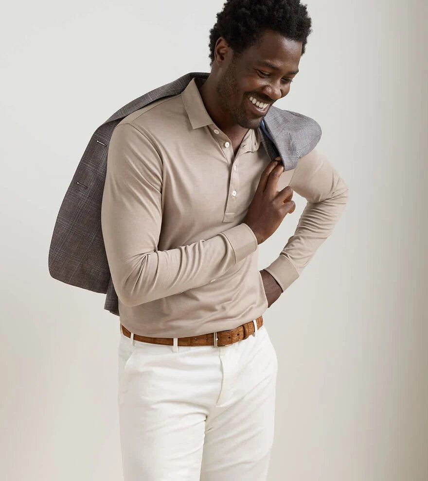 Ashby Silk Cotton Long-Sleeve Polo BISCOTTI
