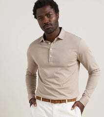 Ashby Silk Cotton Long-Sleeve Polo BISCOTTI