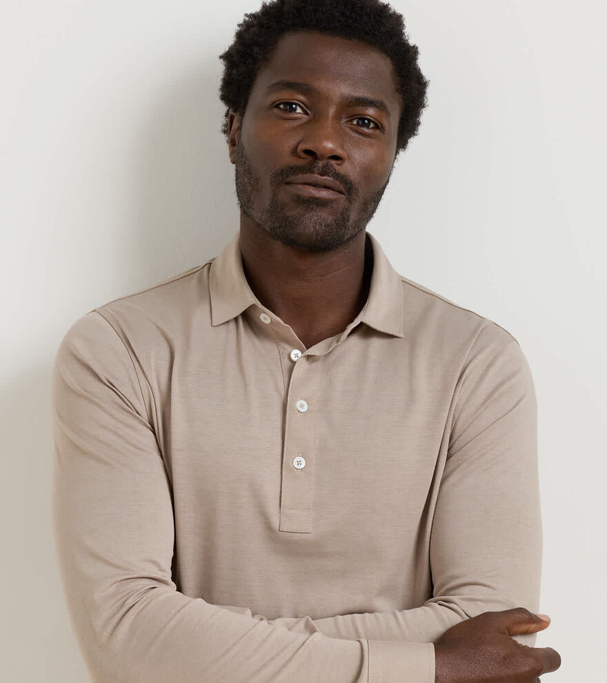 Ashby Silk Cotton Long-Sleeve Polo BISCOTTI