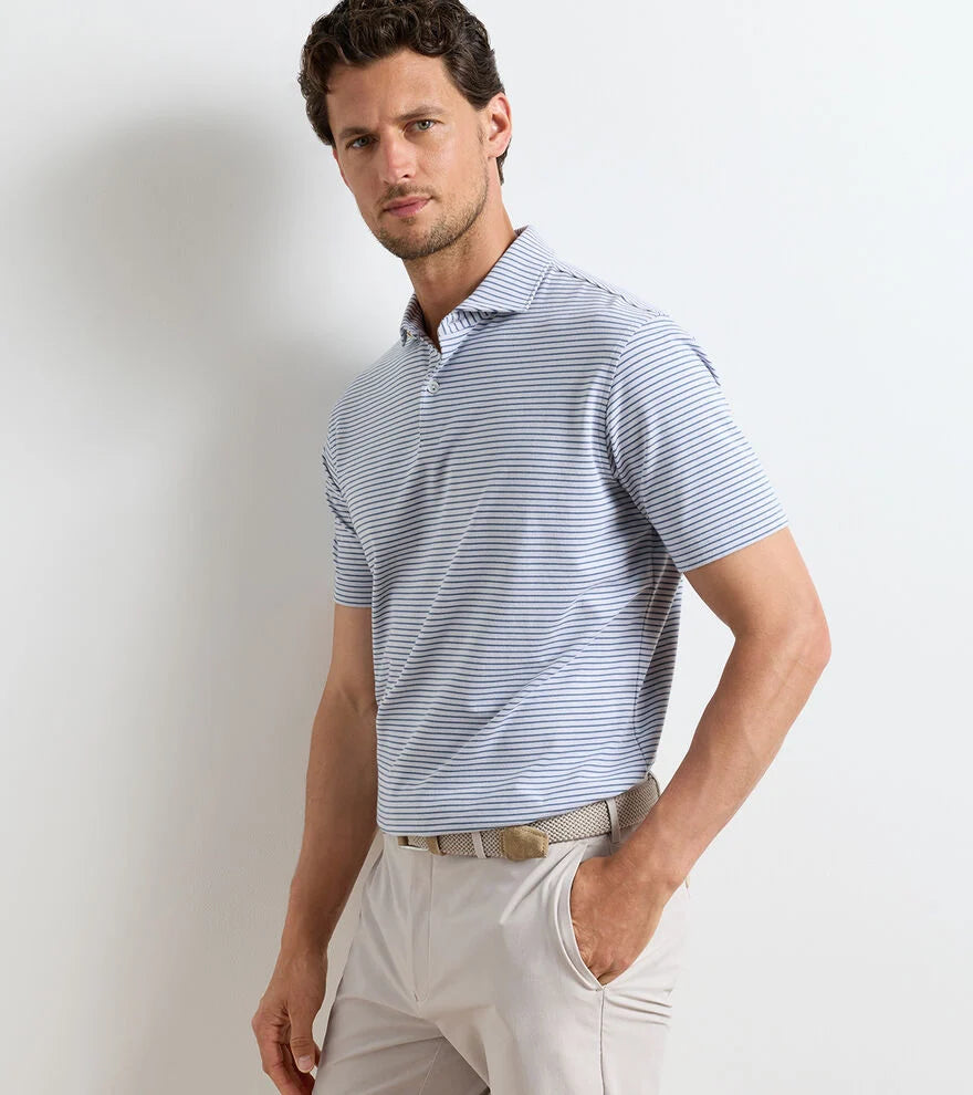 Albatross Stripe Cotton-Blend Piqué Polo GALE GREY