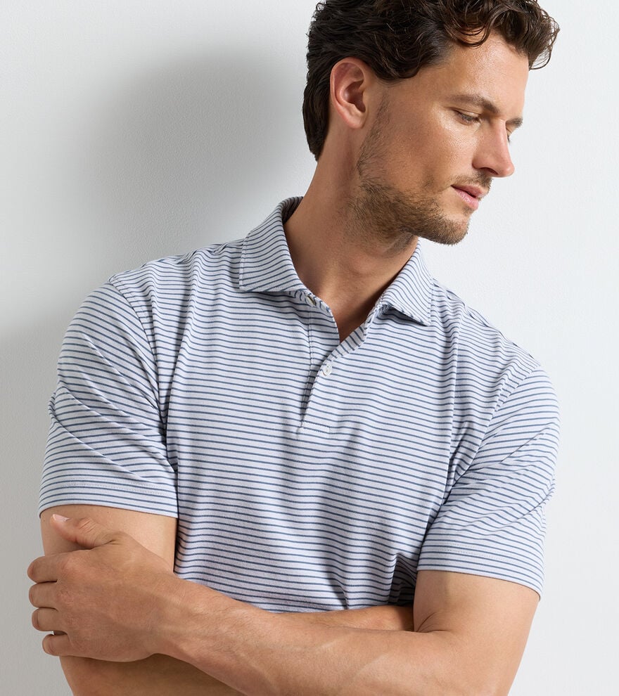 Albatross Stripe Cotton-Blend Piqué Polo GALE GREY
