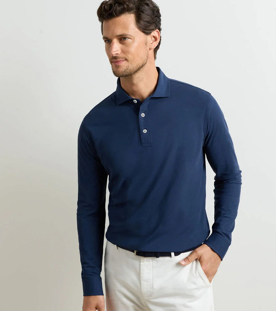 Cool Cotton Long-Sleeve Polo NAVY