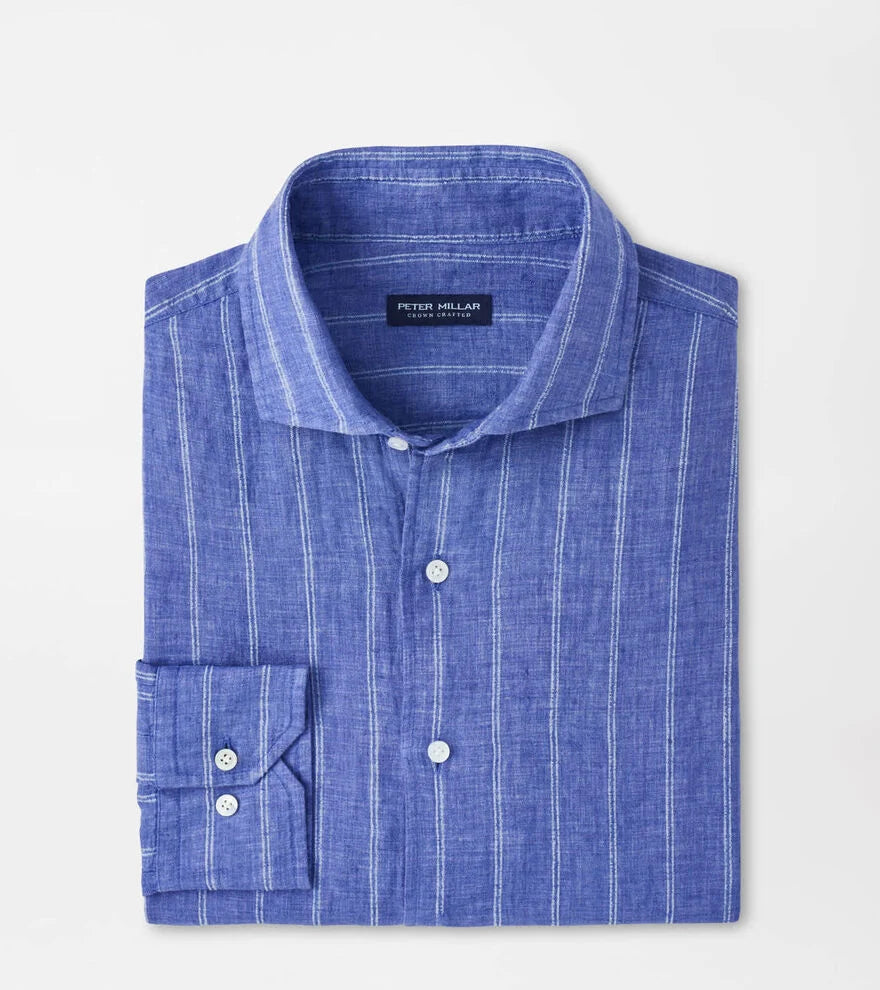 Astino Lino Pencil Stripe Sport Shirt DUSK BLUE