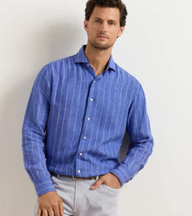 Astino Lino Pencil Stripe Sport Shirt DUSK BLUE