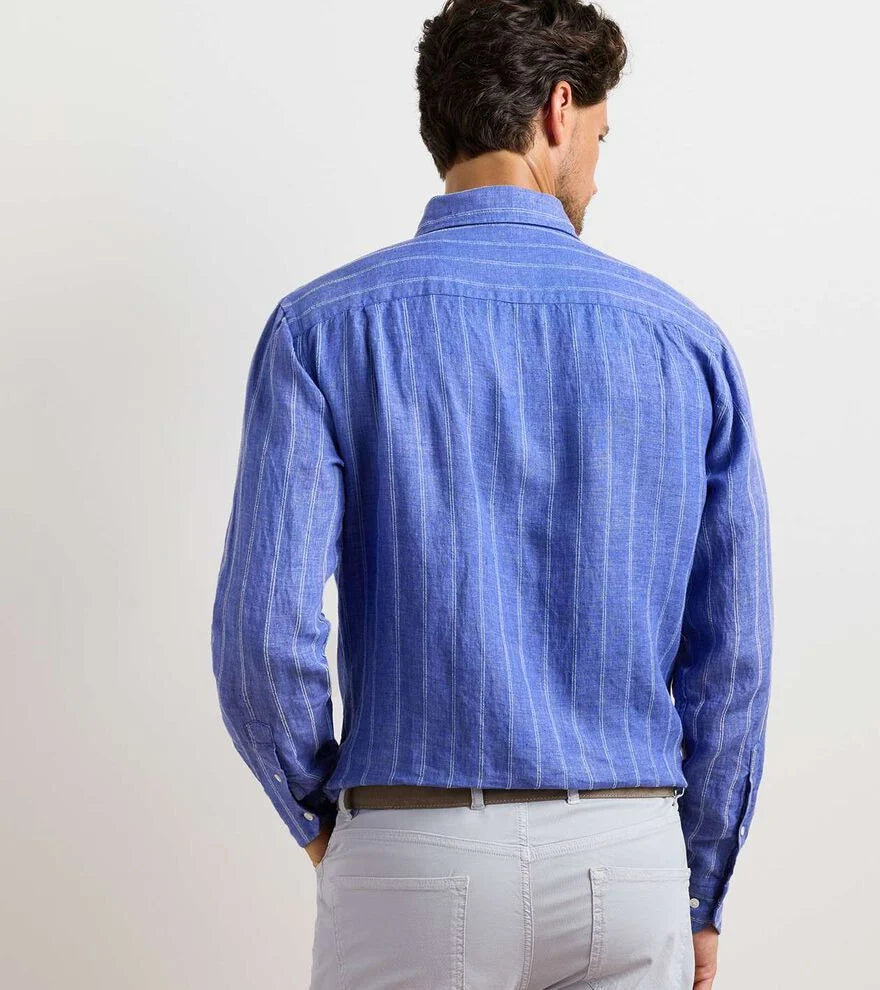 Astino Lino Pencil Stripe Sport Shirt DUSK BLUE