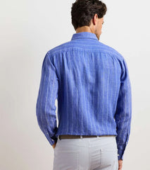 Astino Lino Pencil Stripe Sport Shirt DUSK BLUE