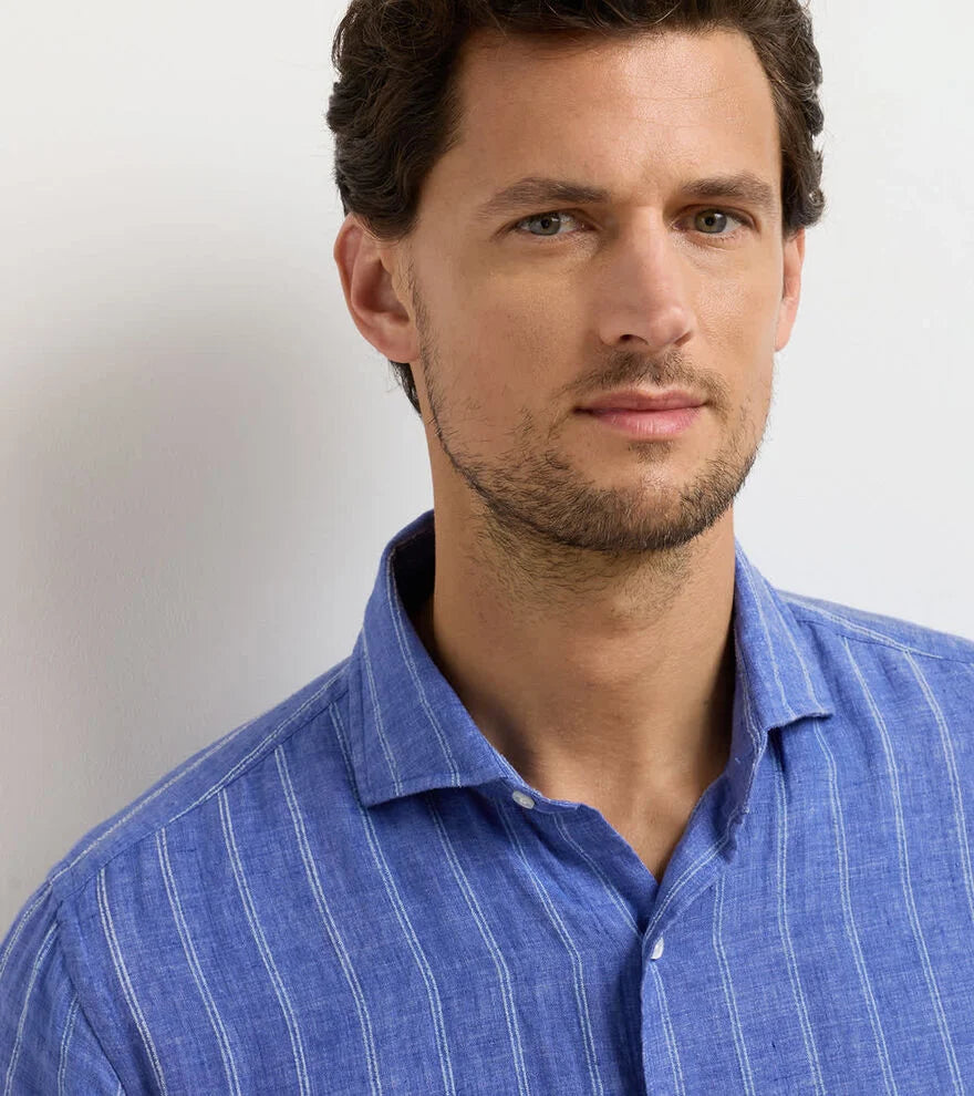Astino Lino Pencil Stripe Sport Shirt DUSK BLUE