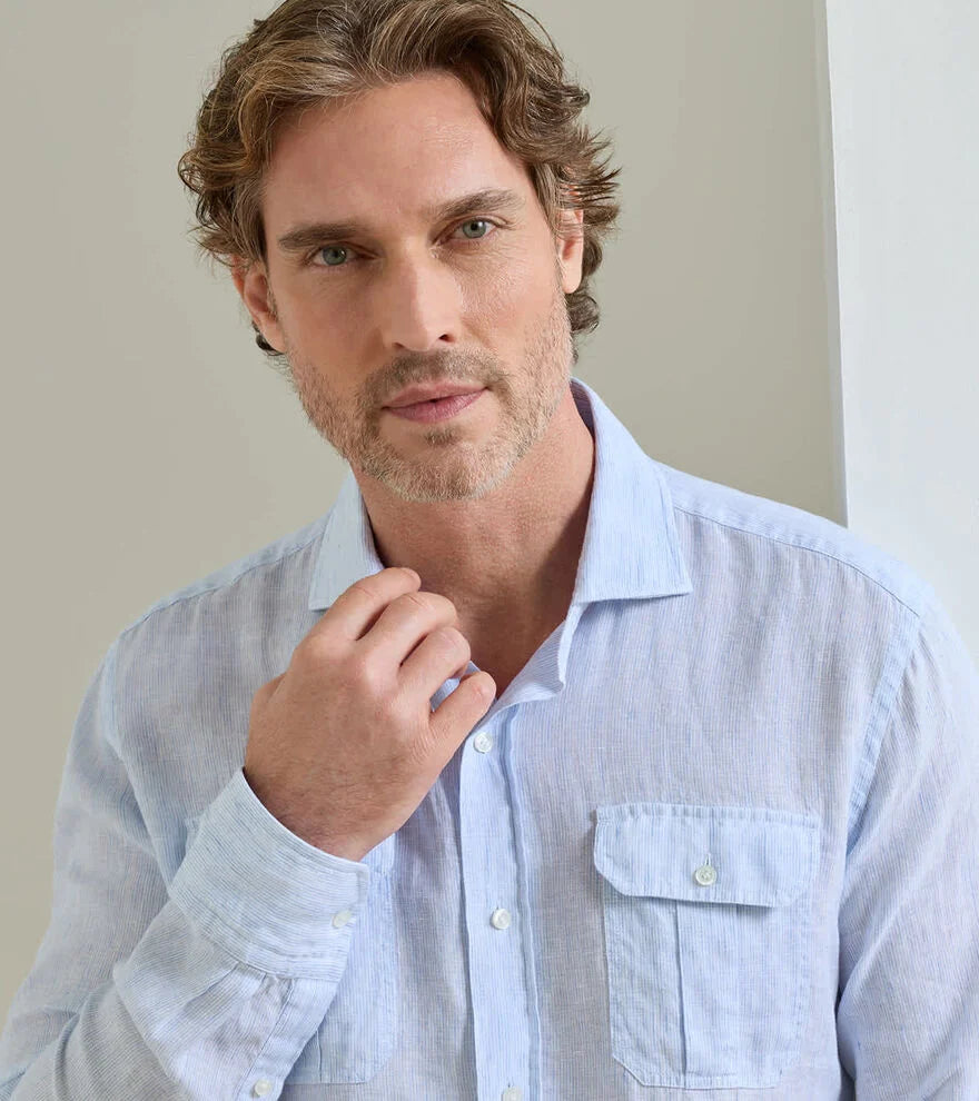 Astino Lino Check Sport Shirt BLUE FROST