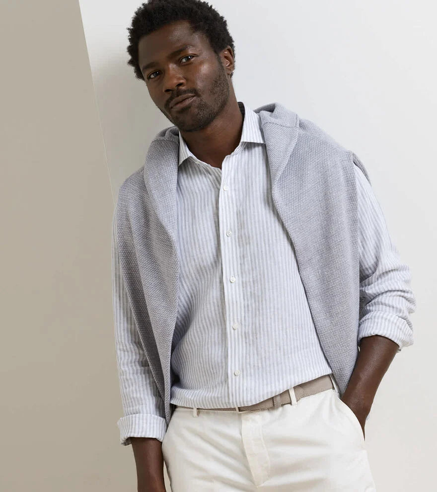 Astino Lino Stripe Sport Shirt BRITISH GREY