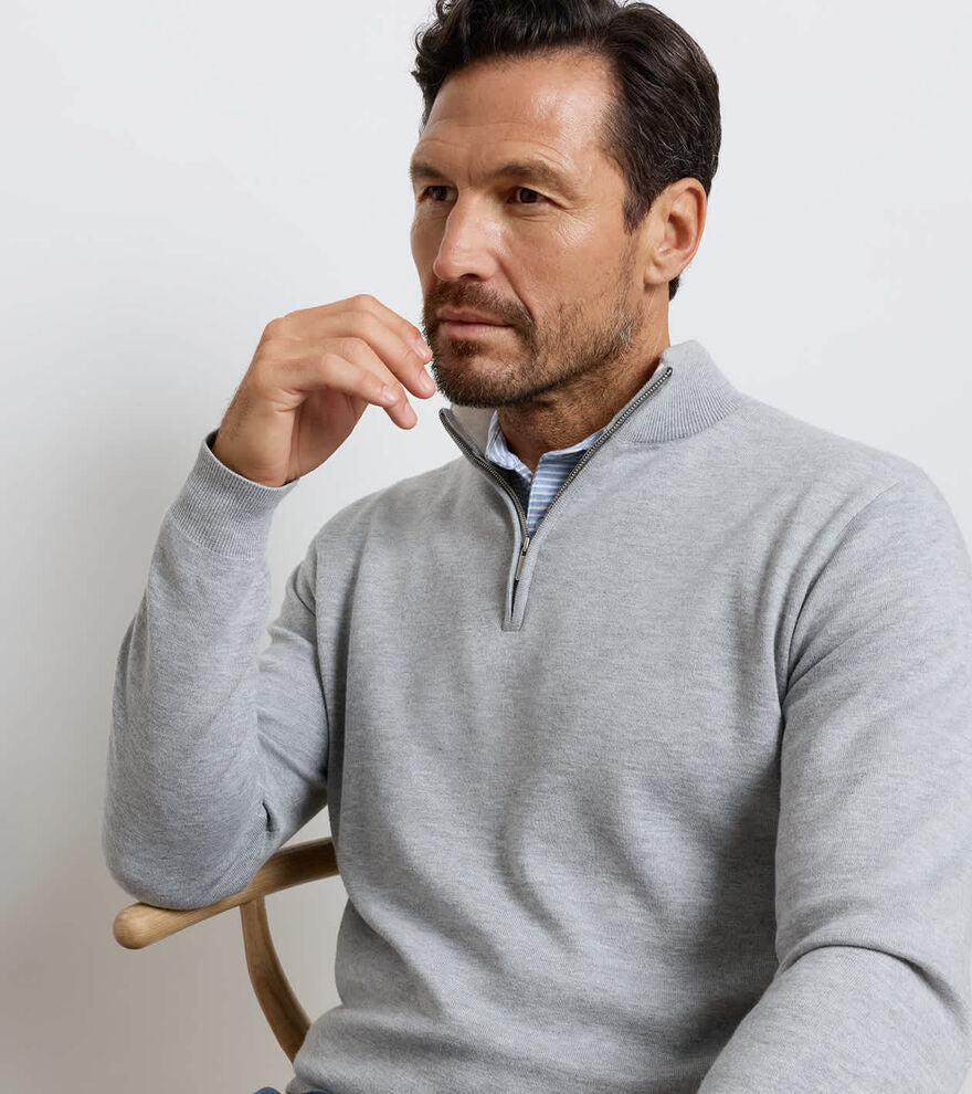 Coolspun Lite Cotton Quarter-Zip Sweater BRITISH GREY