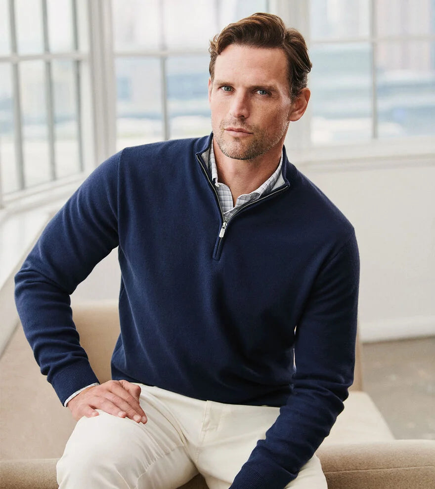 Coolspun Lite Cotton Quarter-Zip Sweater NAVY