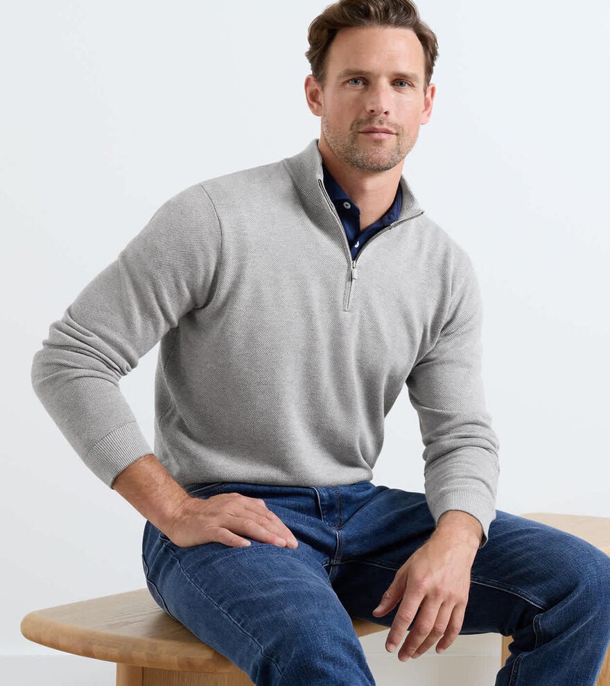 Coolspun Lite Birdseye Quarter Zip Sweater GALE GREY