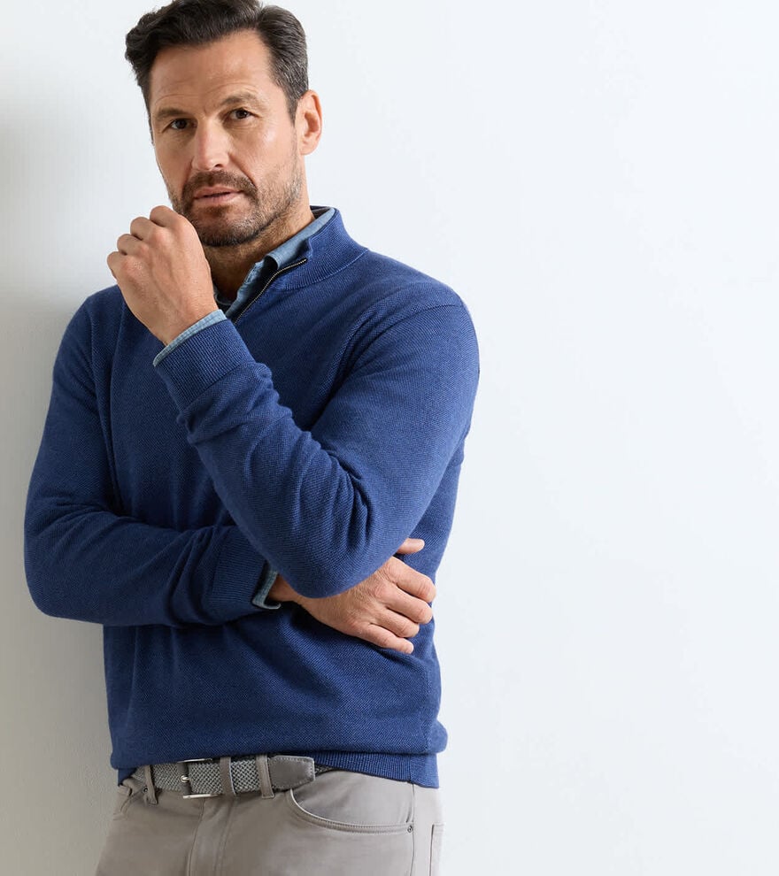 Coolspun Lite Birdseye Quarter Zip Sweater NAVY