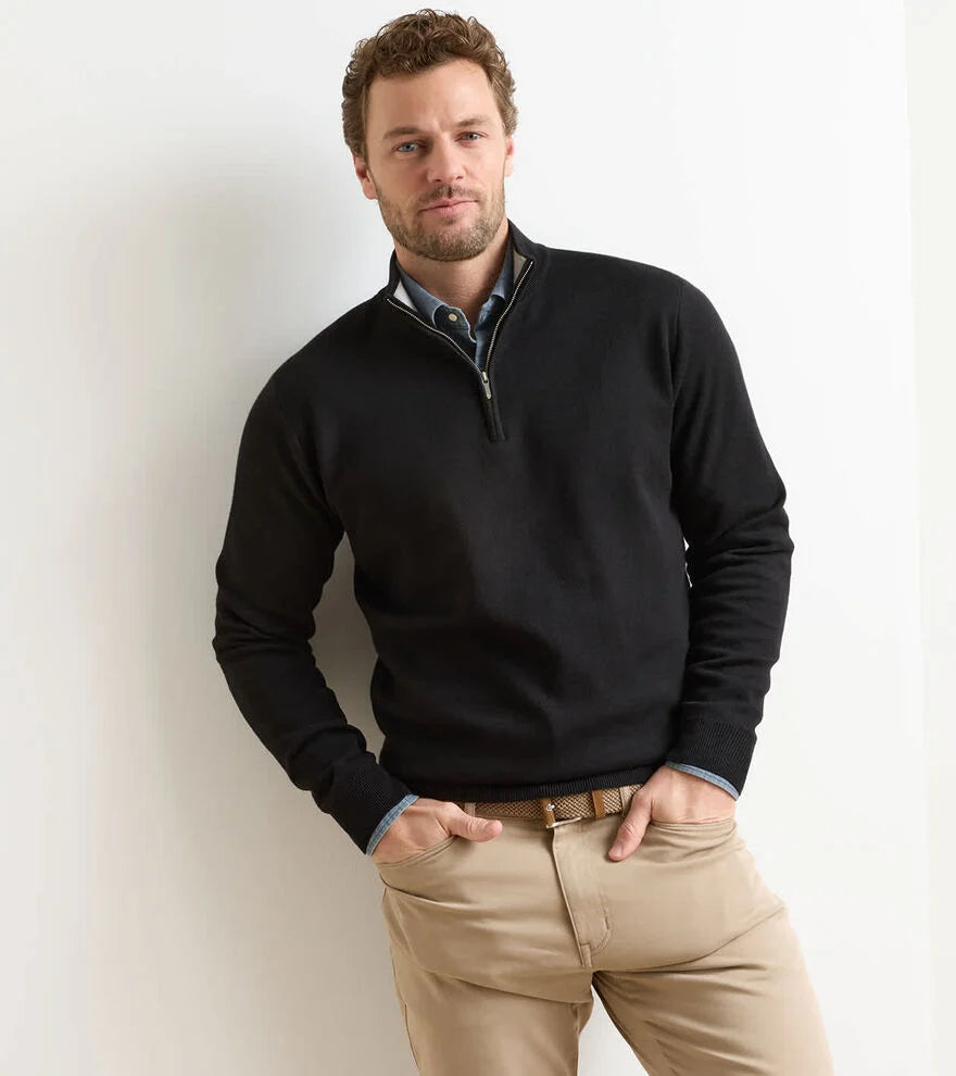 Coolspun Lite Cotton Quarter-Zip Sweater BLACK