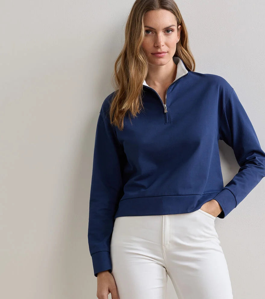 Coolspun Lite Cotton Quarter-Zip Pullover NAVY / SOFT WHITE