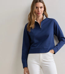 Coolspun Lite Cotton Quarter-Zip Pullover NAVY / SOFT WHITE