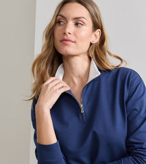 Coolspun Lite Cotton Quarter-Zip Pullover NAVY / SOFT WHITE